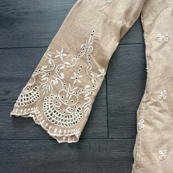 Sundance Royal Beauty Boho Embroidered Eyelet Sheath Dress Brown Tan Size P4 - Picture 6 of 9
